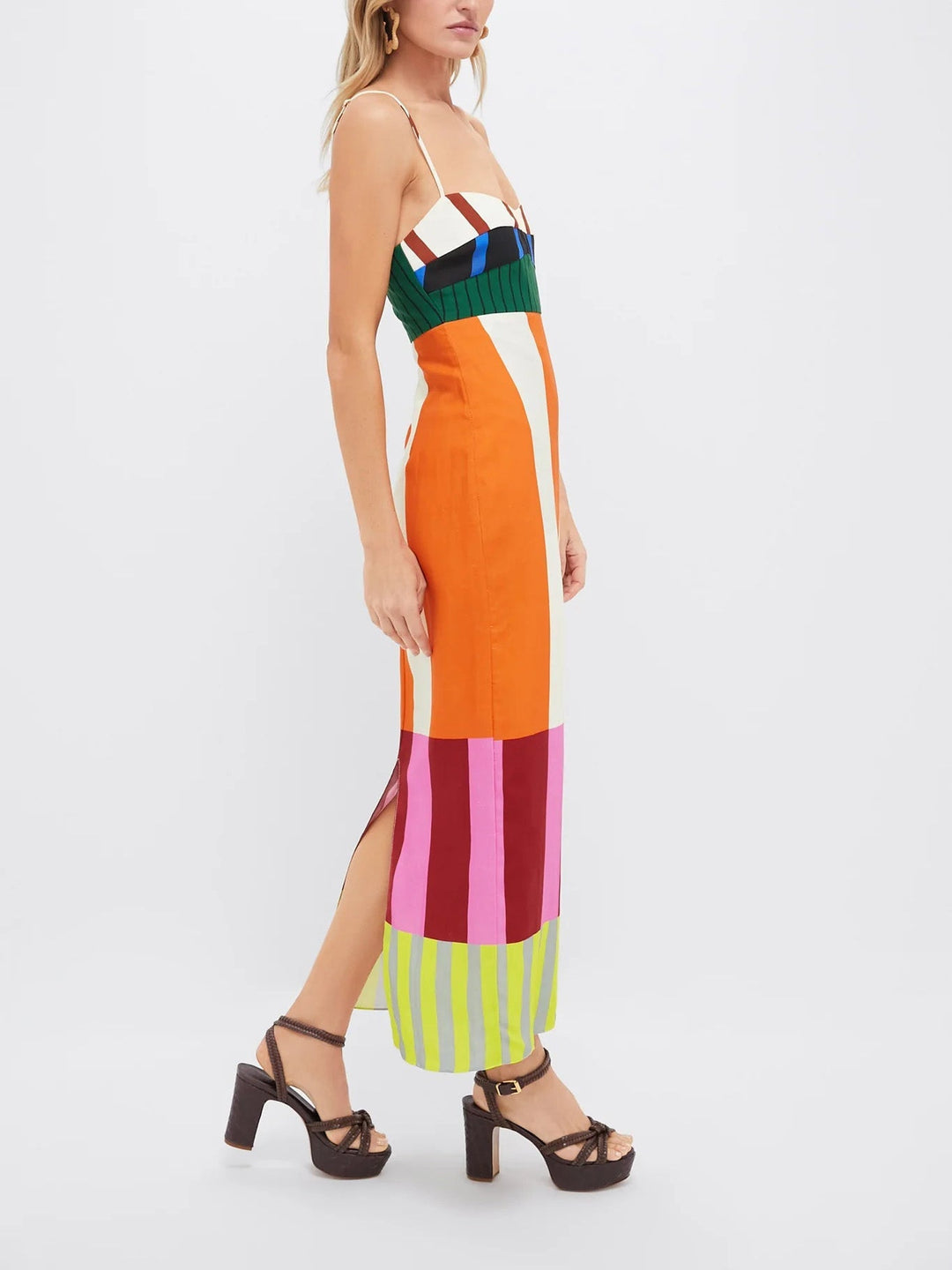 Elegant yet casual women's multicolor maxi dress, long and flowing, offering versatile vibrant summer fashion.