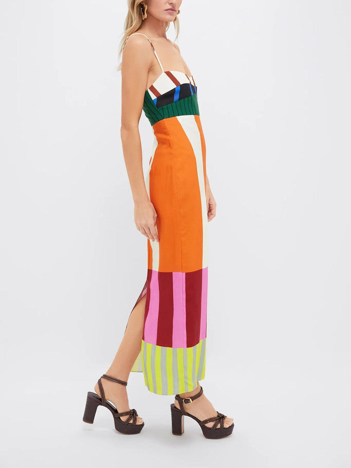 Elegant yet casual women's multicolor maxi dress, long and flowing, offering versatile vibrant summer fashion.
