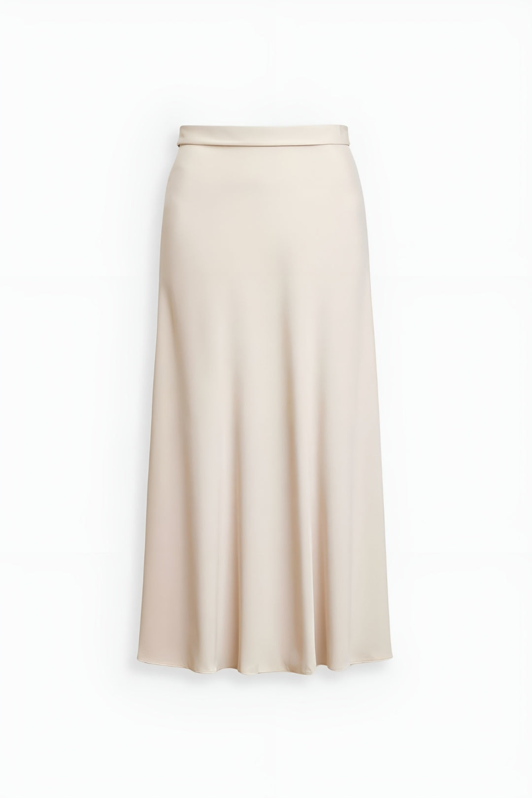 Women's elegant high-waisted A-line midi skirt. A versatile flared design suitable for office, smart casual, & everyday.