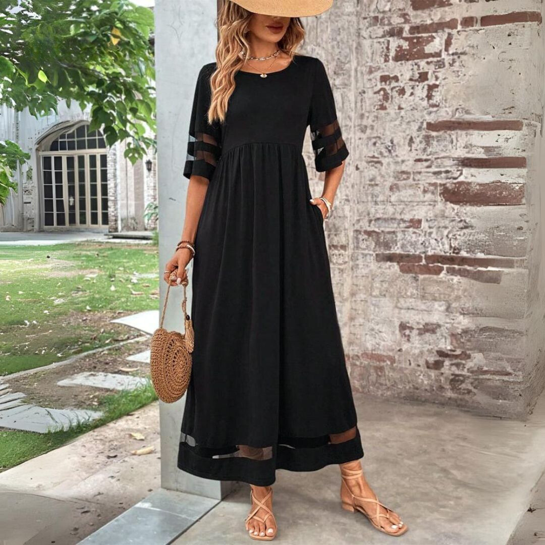 Women's versatile maxi dress styled casually for a comfortable summer day; chic and flattering.