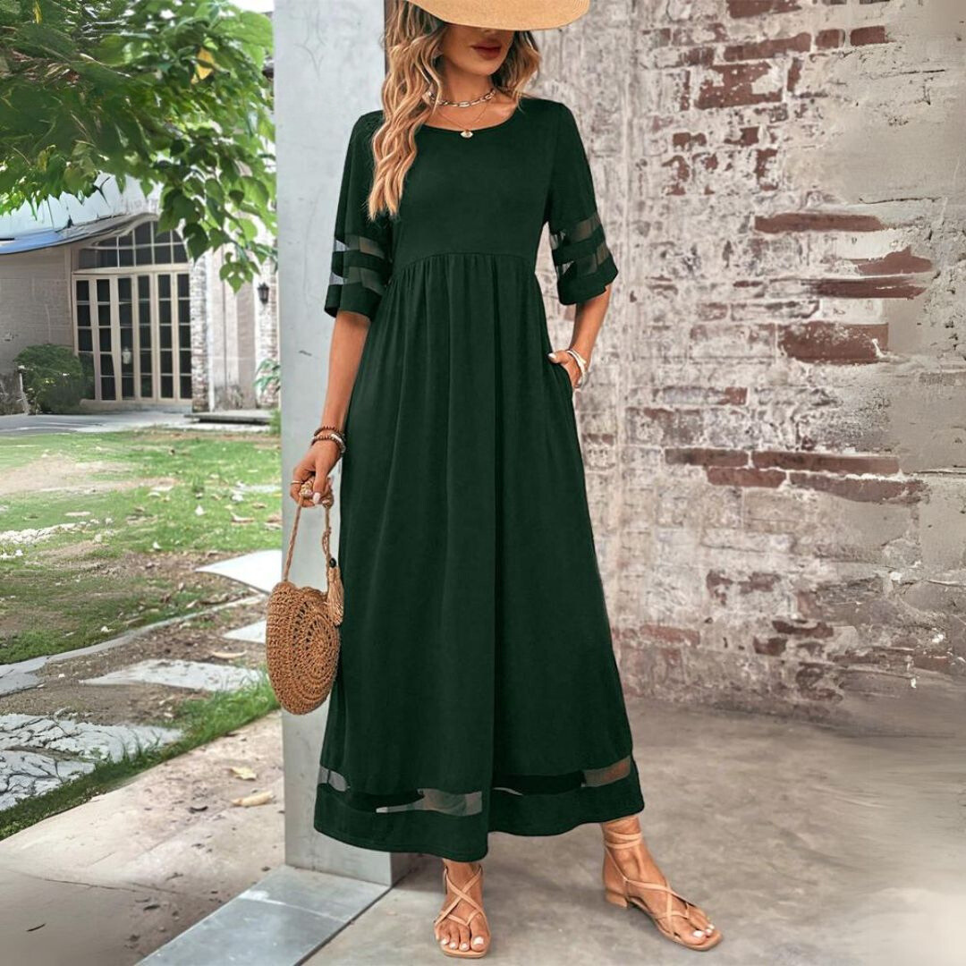 Elegant women's A-line maxi dress with tummy-flattering design for a smooth, chic silhouette.