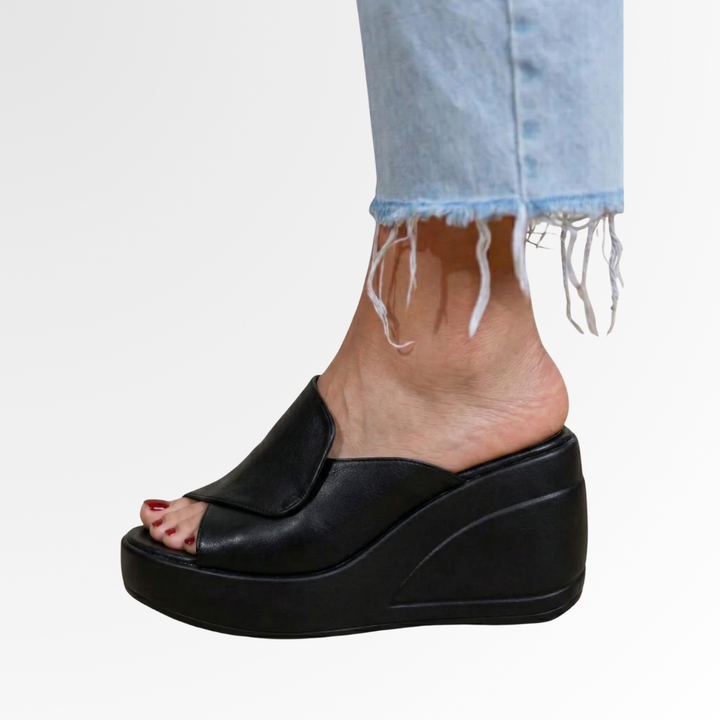 Women's peep toe orthopedic wedge sandals for all-day comfort & arch support. Ideal casual summer footwear.
