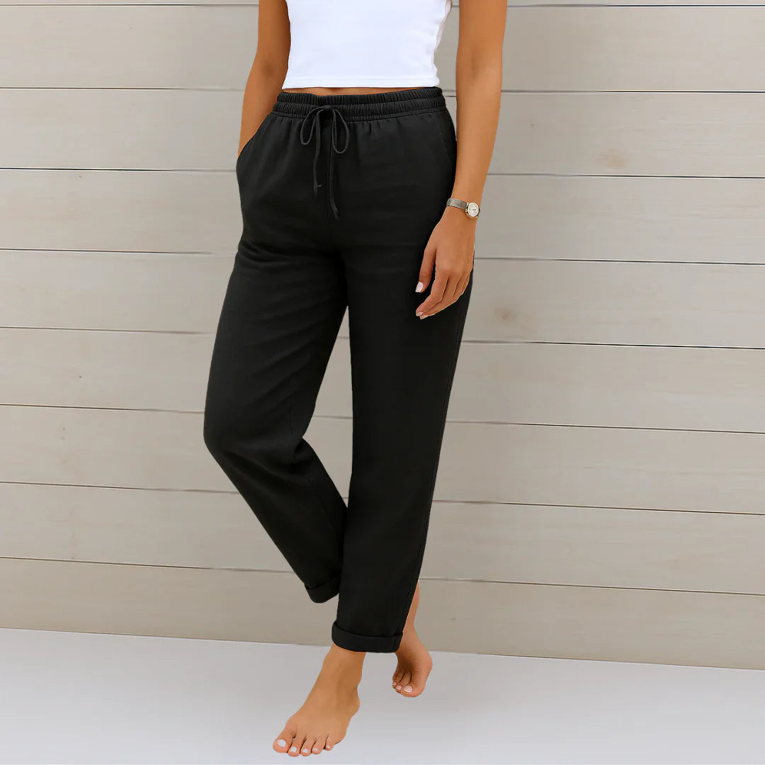 Versatile women's stretch trousers. Easily styled for casual or elegant spring/summer outfits.