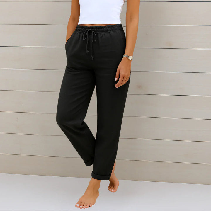 Versatile women's stretch trousers. Easily styled for casual or elegant spring/summer outfits.