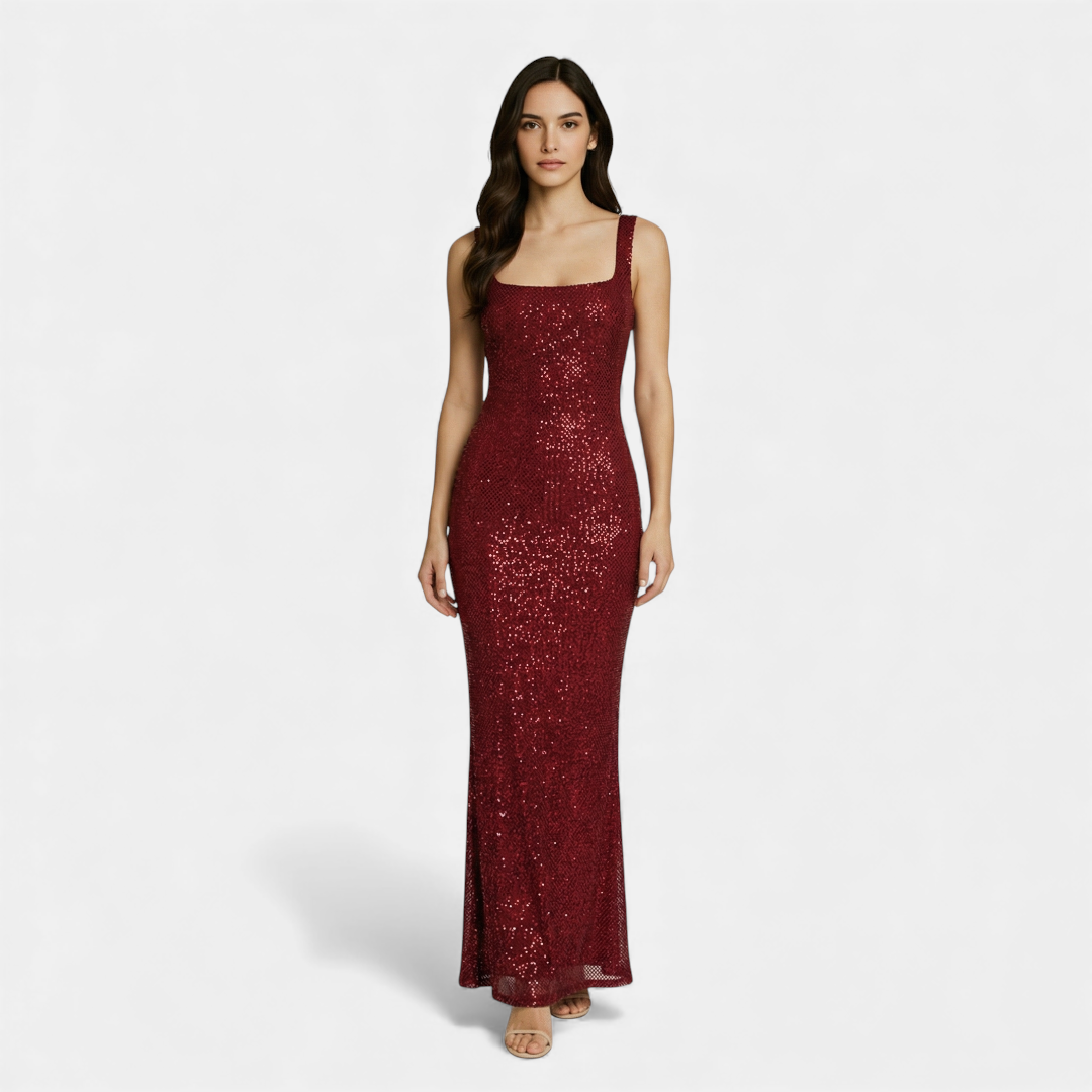 Elegant embellished women's maxi dress, perfect for evening events & special occasions.