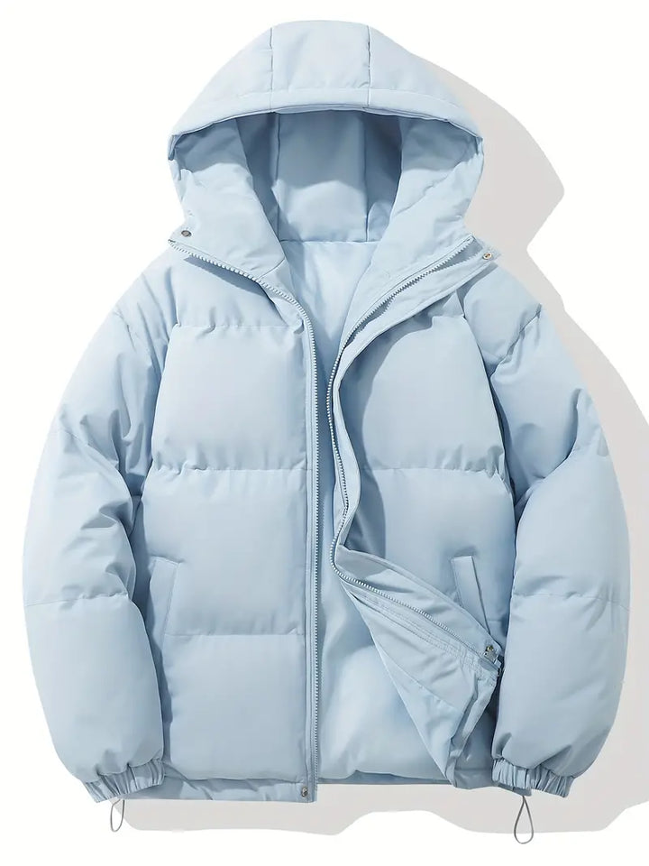 Winter men's classic warm hooded jacket, cozy & comfortable for cold weather outerwear.
