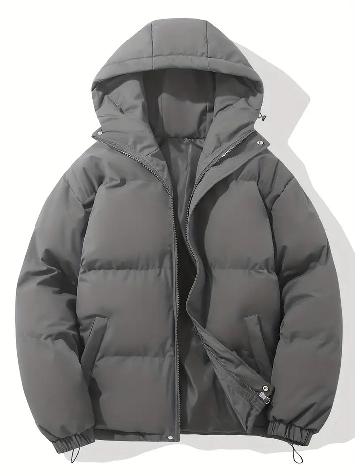 Men's classic warm hooded jacket, essential outerwear for cool fall and winter days.