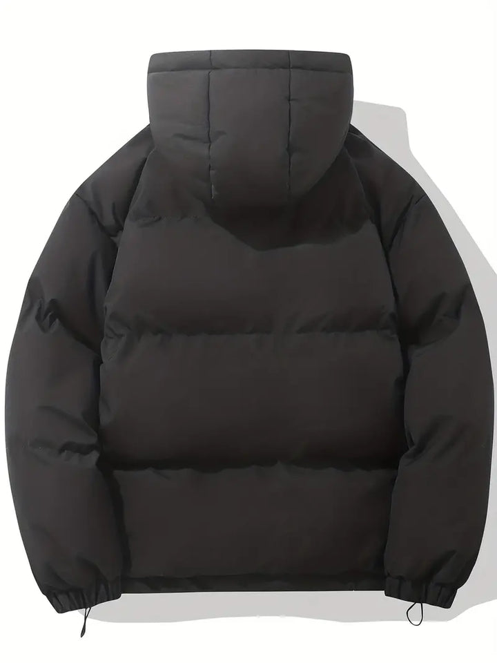 Layering essential: men's warm hooded jacket, classic style for fall & winter comfort.