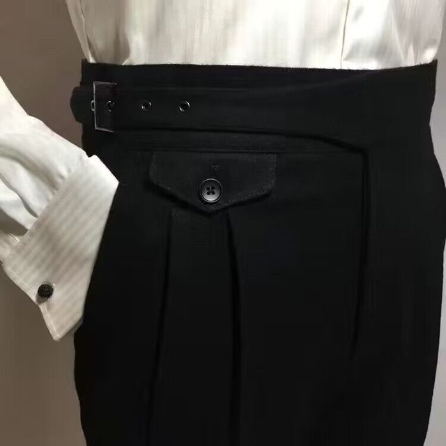 Stylish & comfortable black belted dress pants for men, ideal for formal occasions or casual trousers.
