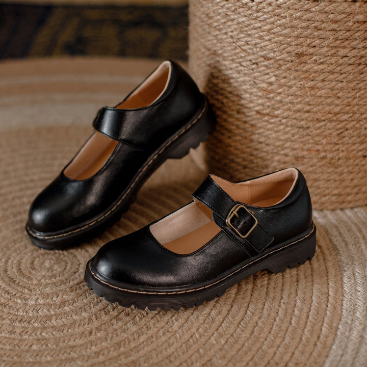 Stylish two-tone Mary Jane block heels for women, offering comfortable everyday wear & fashion footwear elegance.