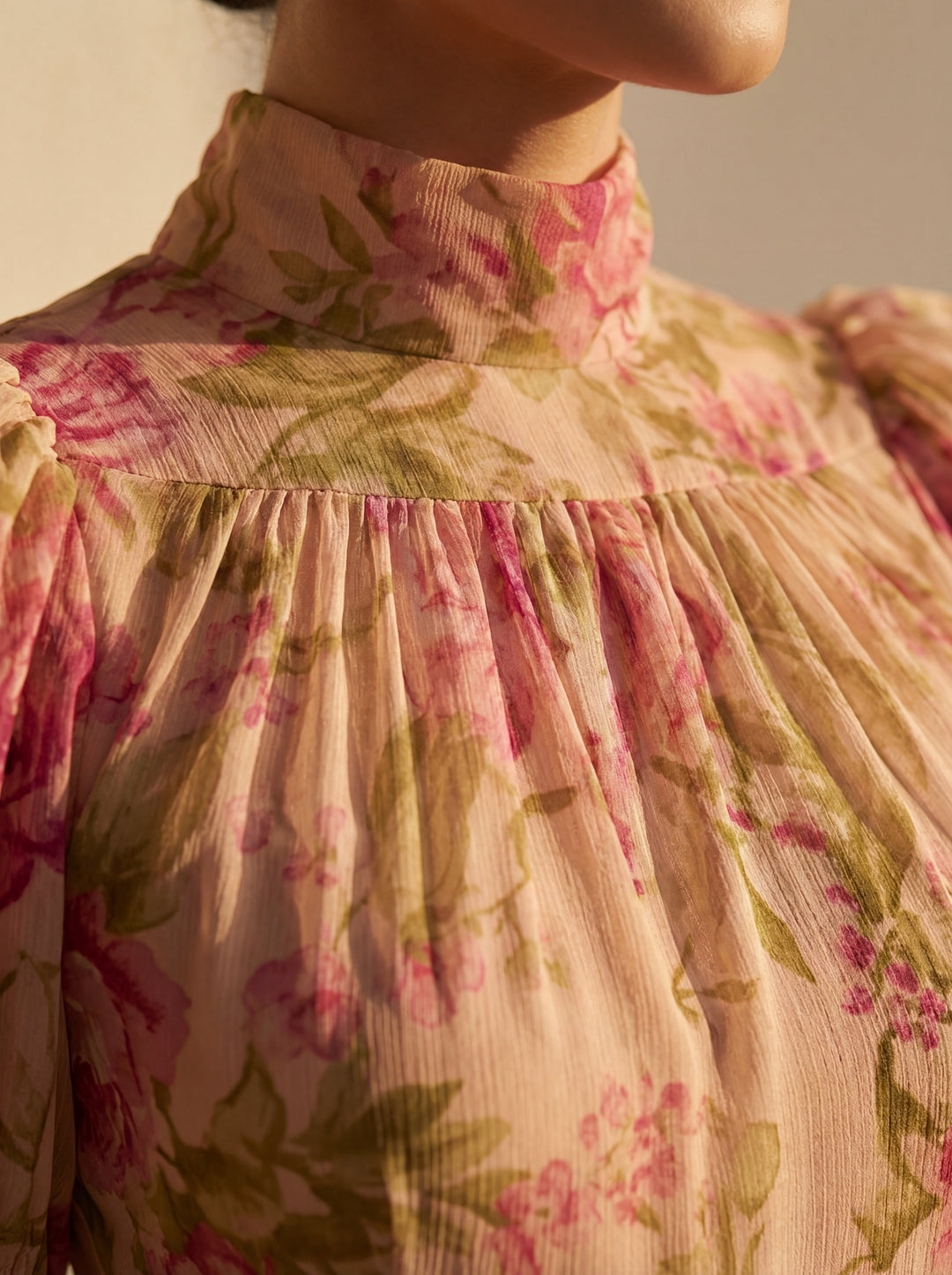 Feminine elegant midi dress for women, showcasing a beautiful floral watercolor print, great for events.