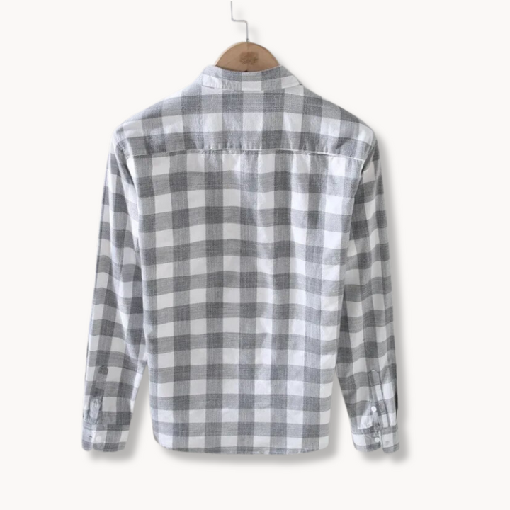 Stylish men's long sleeve gingham check shirt, regular fit button-up with chest pocket, versatile for everyday fashion.