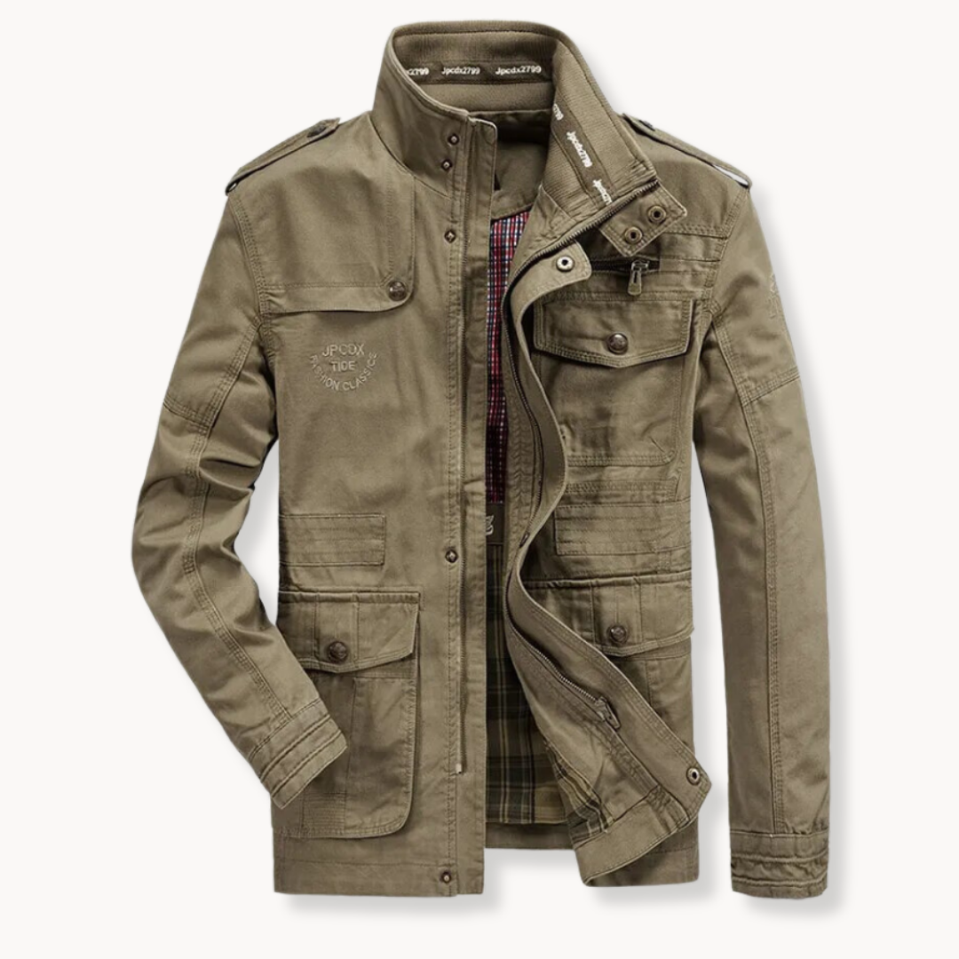 Men's versatile Explorer cargo jacket, a stylish layering piece with stand collar for everyday rugged wear.