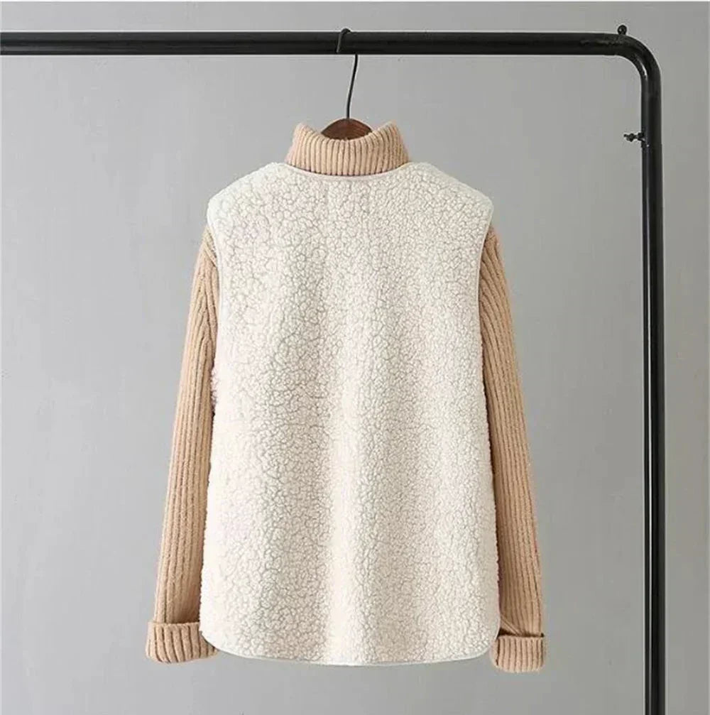 Versatile women's warm fleece vest, perfect for layering over long sleeves in cool weather.
