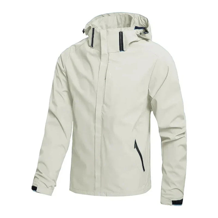 Lightweight men's weatherproof rain jacket, hooded & reflective for outdoor activities & casual wear.
