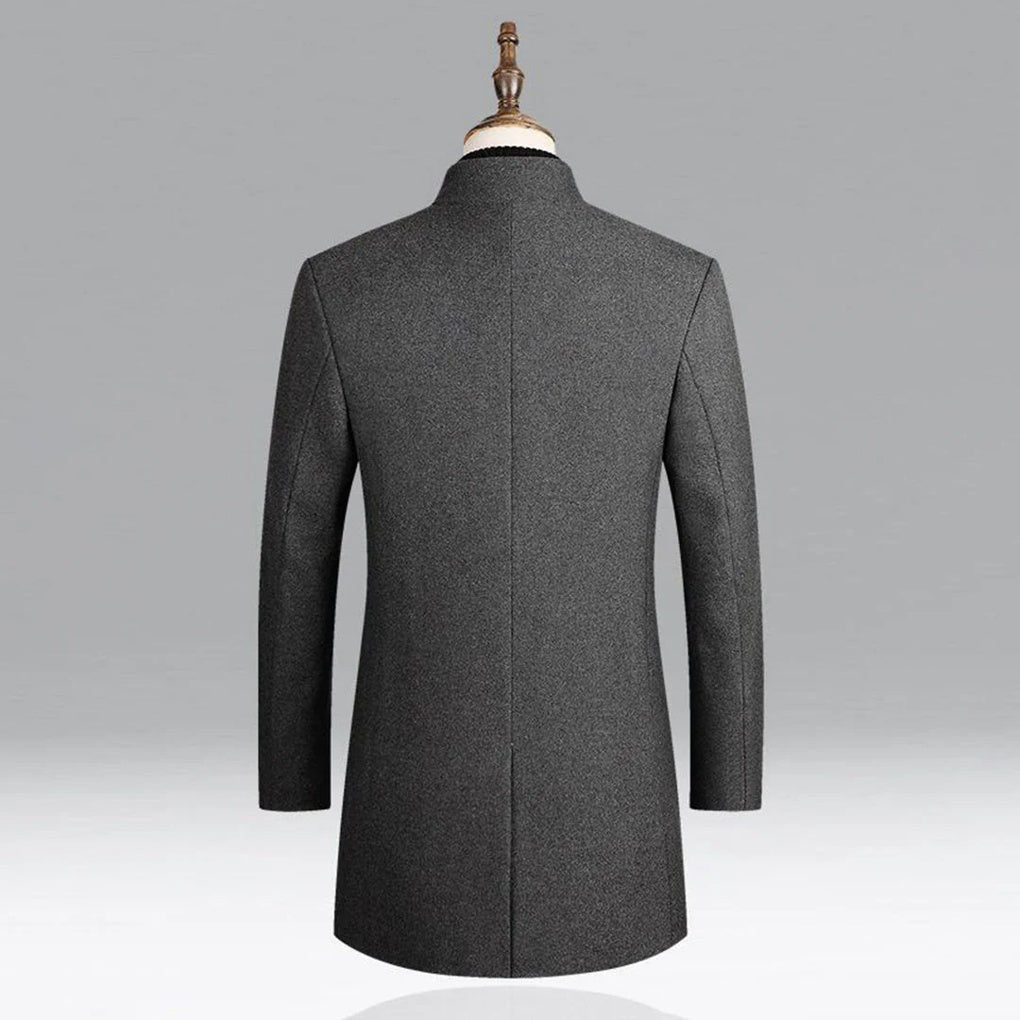 Men's elegant classic coat, sophisticated long jacket for winter fashion. Tailored formal outerwear, business casual appeal.