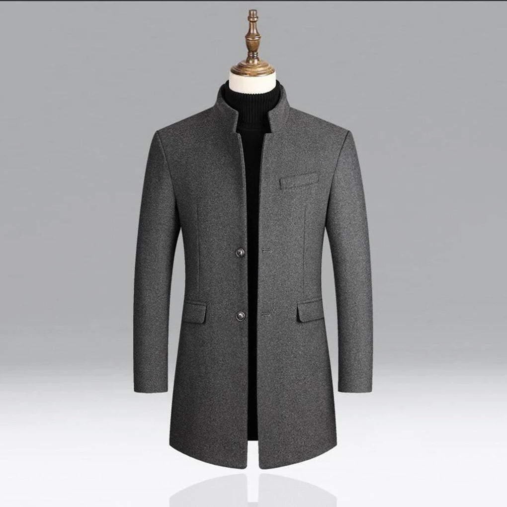 Elegant men's classic tailored coat, ideal formal outerwear. A sophisticated long jacket for winter fashion.