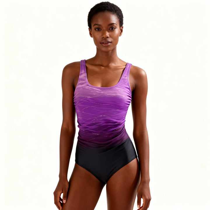 Women's ombre sport one-piece swimsuit, quick-drying & comfortable, designed for active beachwear & athletic swimming.
