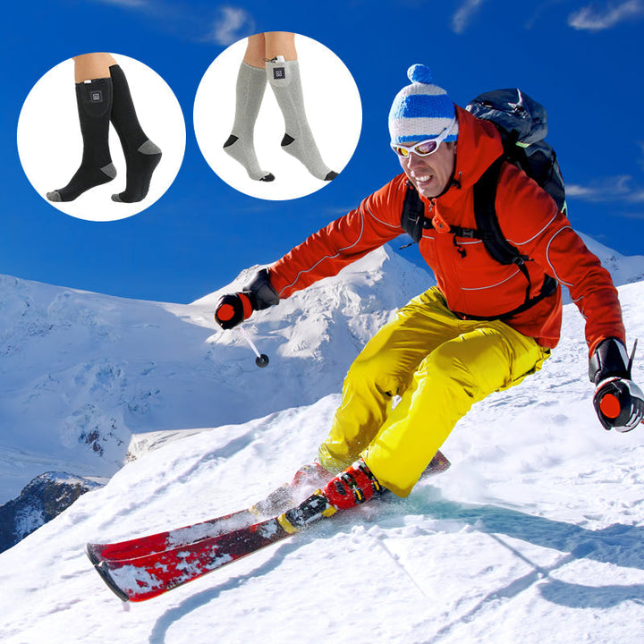 HeatWave rechargeable heated socks, ideal for skiing, snowboarding, and winter sports.