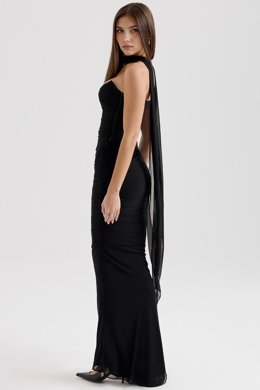 Elegant women's mesh corset midi dress, designed for unforgettable evening & party looks.
