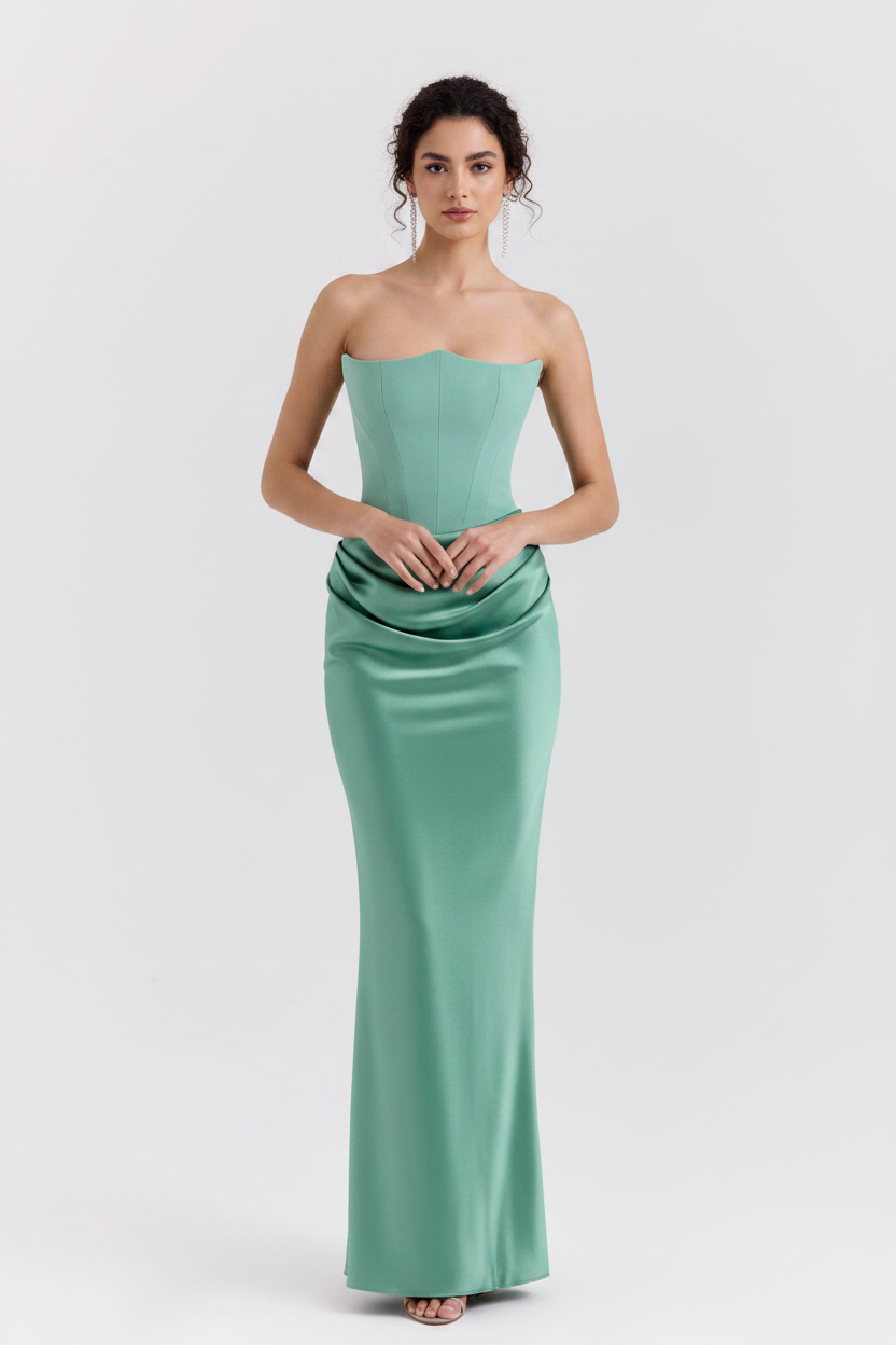 Elegant women's strapless formal gown, perfect for evening wear or special occasions.