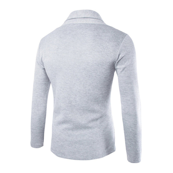 Versatile men's long sleeve open front cardigan with a shawl collar for stylish casual wear & layering.