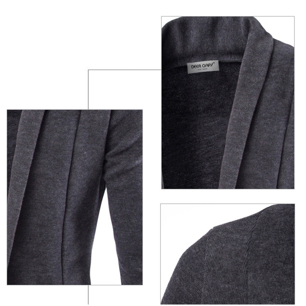 Men's open front shawl collar cardigan, a stylish & comfortable long sleeve outerwear piece for casual fashion.