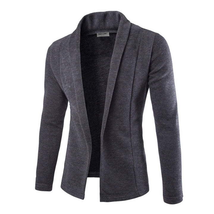 Men's stylish open front cardigan with a shawl collar, long sleeves, perfect for casual layering.