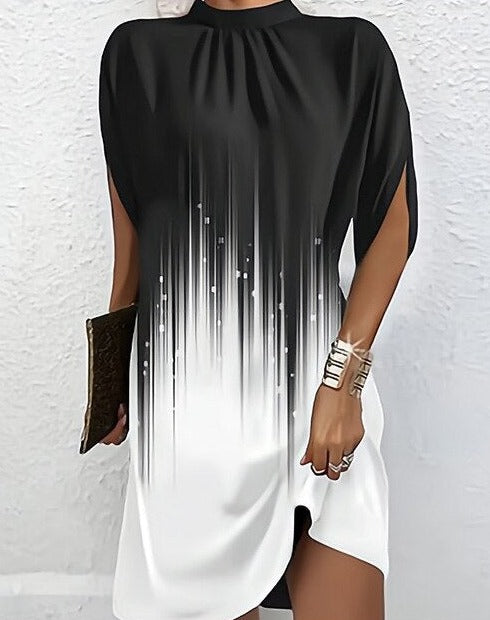 Fashionable women's dress with elegant bat sleeves and a flowing design, perfect for a sophisticated look.