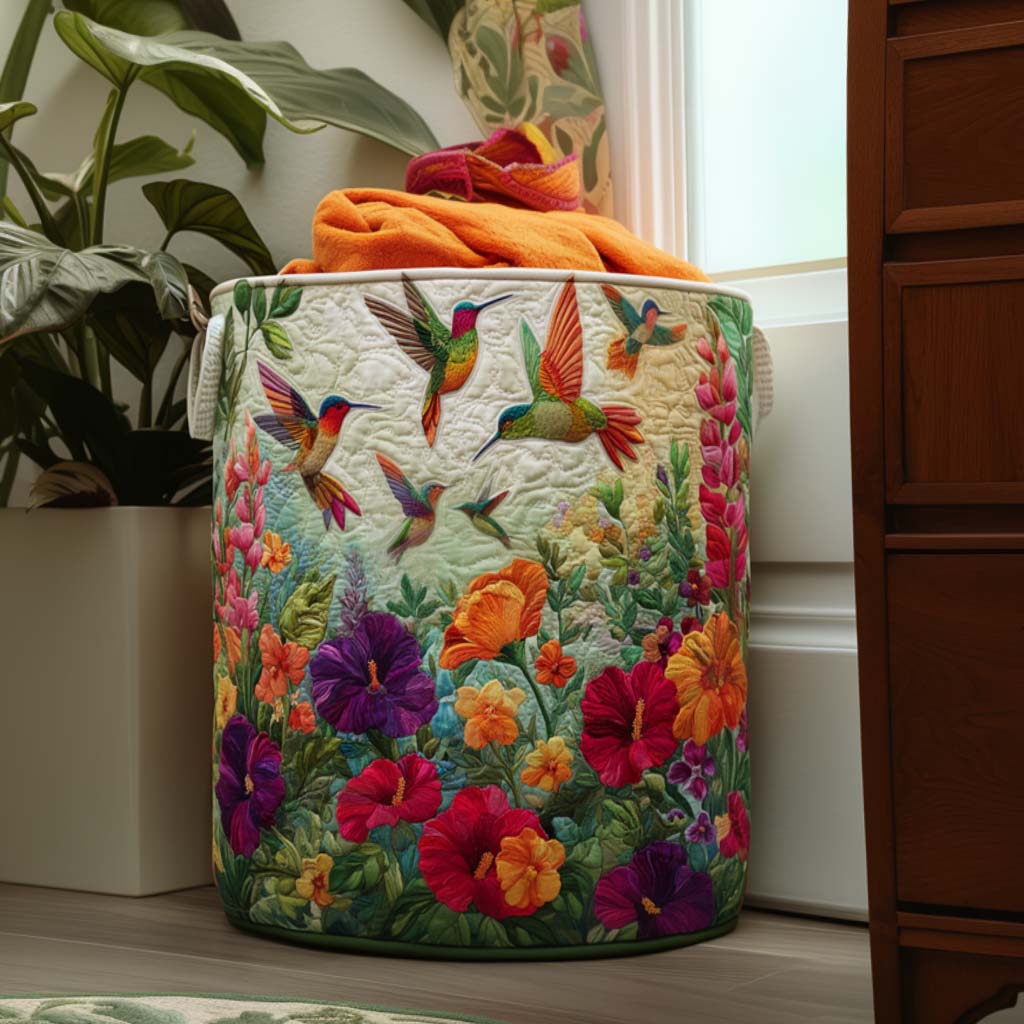 EVIE Flutter & Bloom quilted laundry basket; decorative fabric storage hamper for home organization.