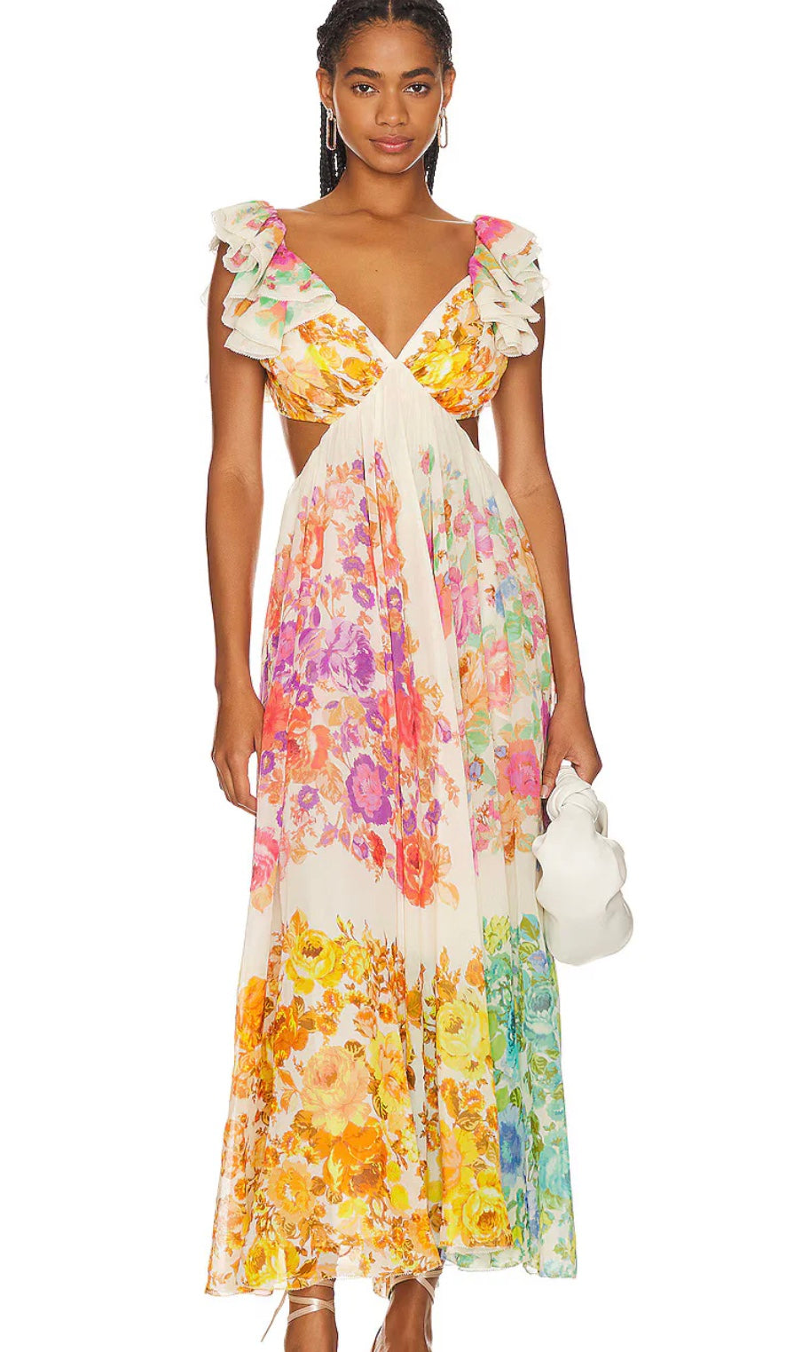 Elegant women's floral maxi dress for summer, suitable for casual wear, beach, or a party.