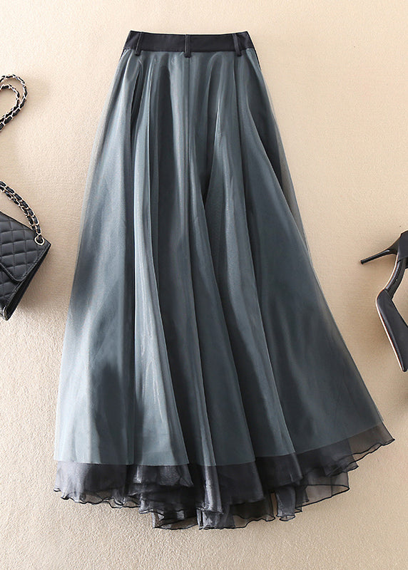 Women's black high-waist long mesh skirt, ideal for party wear or a formal evening, with an elegant, flowy silhouette.