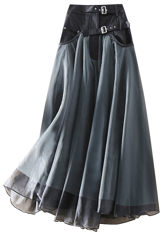 Flowy dark gray women's high-waist long mesh skirt. An elegant maxi skirt suitable for evening or party attire.