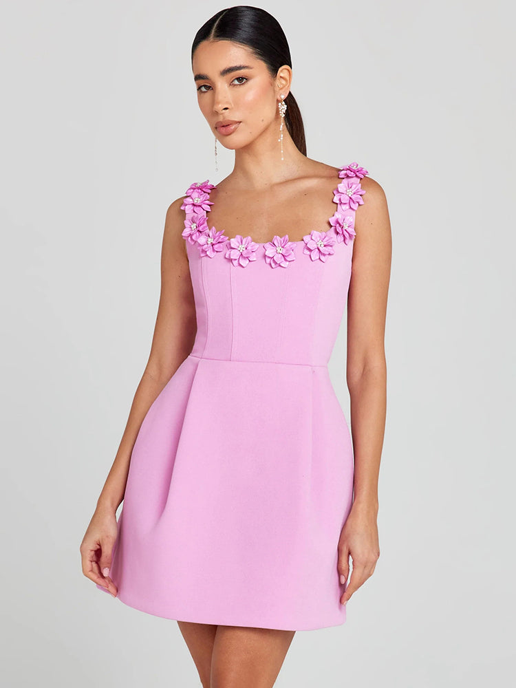 Elegant women's floral embellished mini dress for parties & special occasions. Flattering fit.