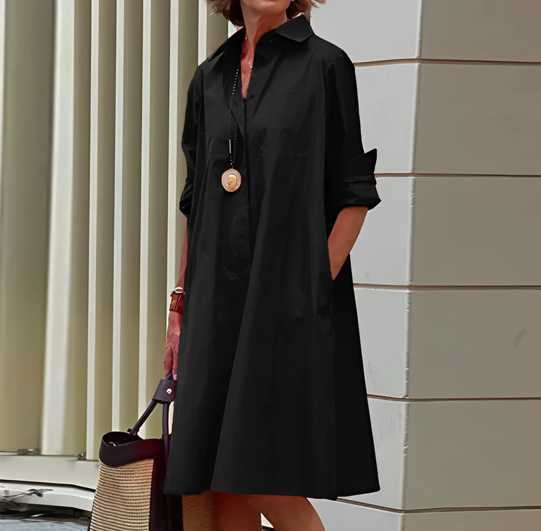 Chic black Shyla midi dress, a versatile choice for women's elegant summer fashion. Comfortable & stylish.