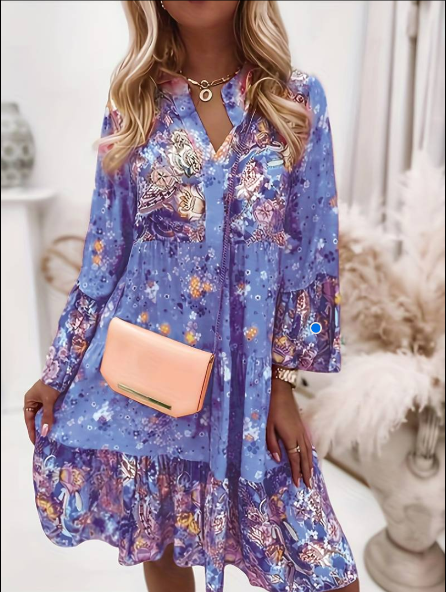 Stylish women's floral mini dress, a boho-inspired summer dress featuring a beautiful print and flowy fit.