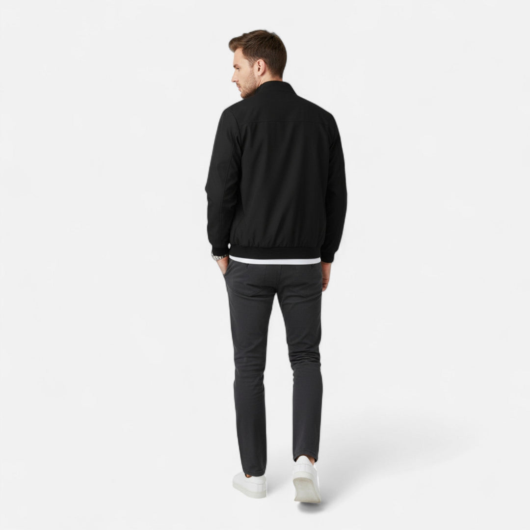 Stylish men's lightweight zip-up jacket for casual everyday wear, offering comfort for spring and fall outfits.