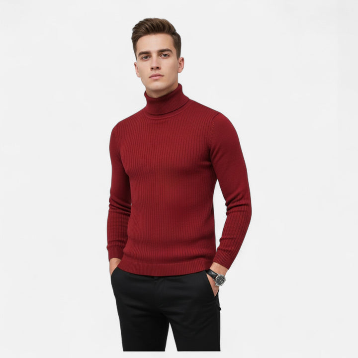 Comfortable men's knit pullover sweater, elegant lapel neck style. Perfect for casual autumn wear.