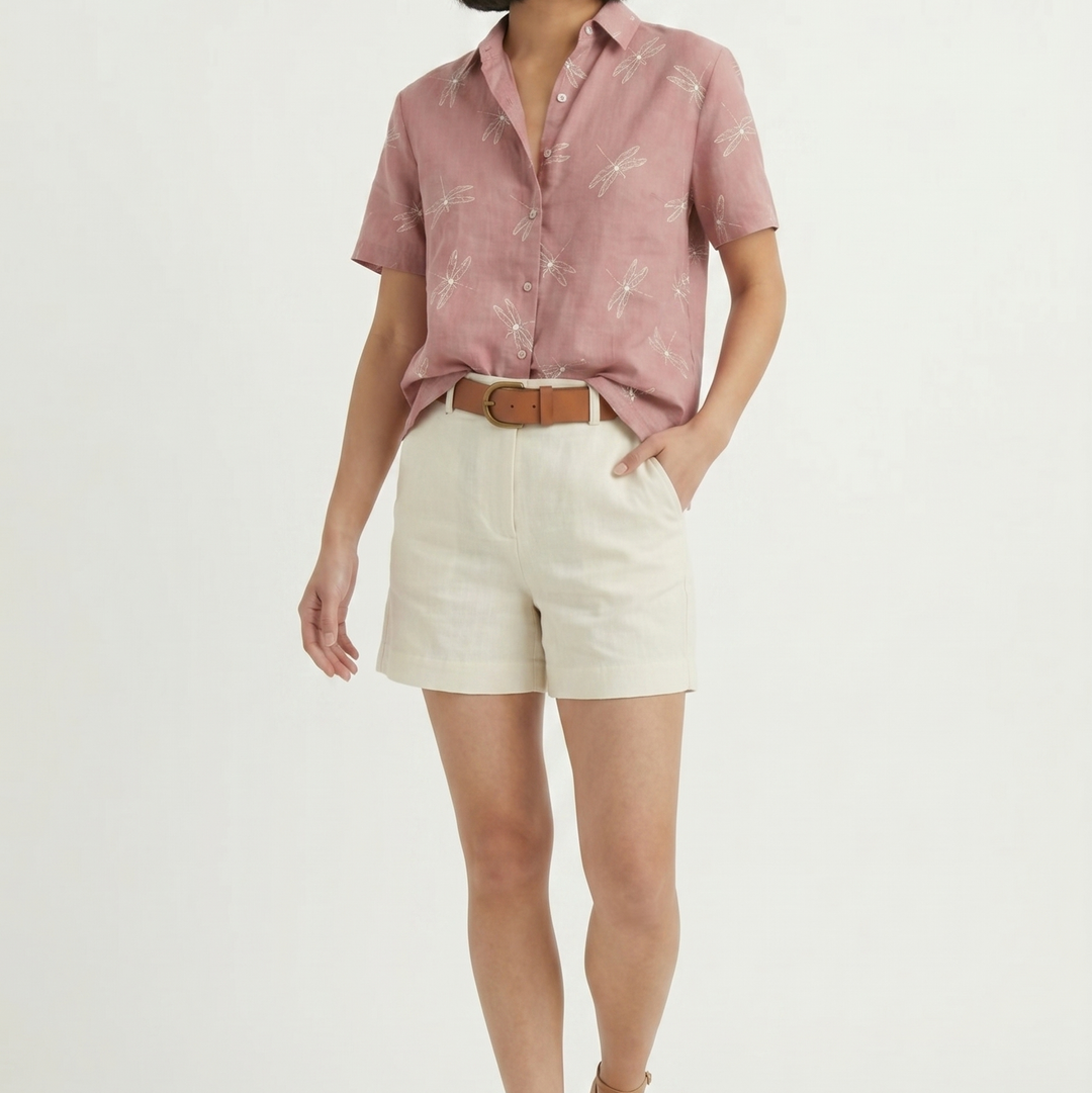 Comfortable women's printed button-up shirt with a relaxed fit, ideal as a stylish daily wear summer blouse.