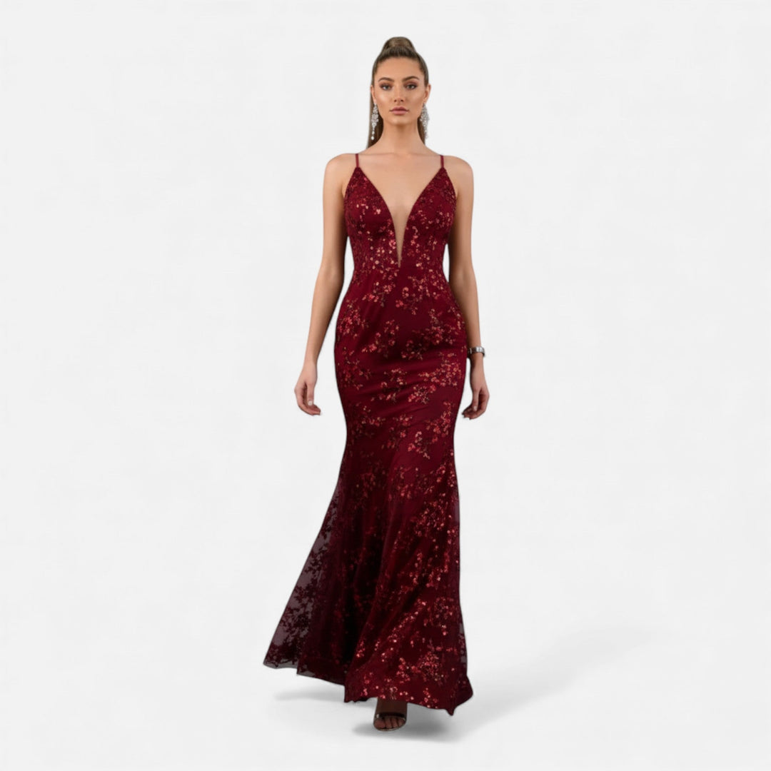 Formal sequin maxi dress for women, an elegant long evening gown perfect for glamorous parties & special occasions.