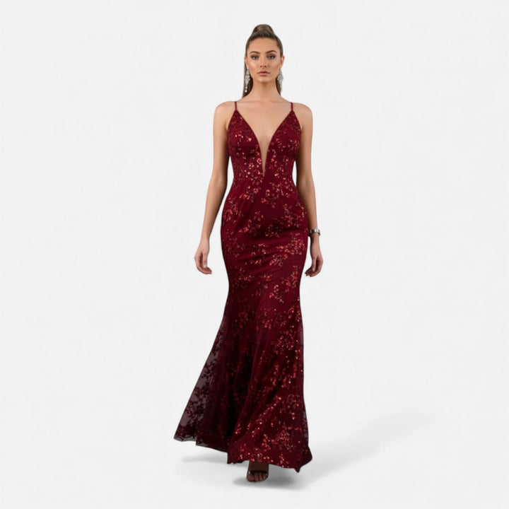 Formal sequin maxi dress for women, an elegant long evening gown perfect for glamorous parties & special occasions.