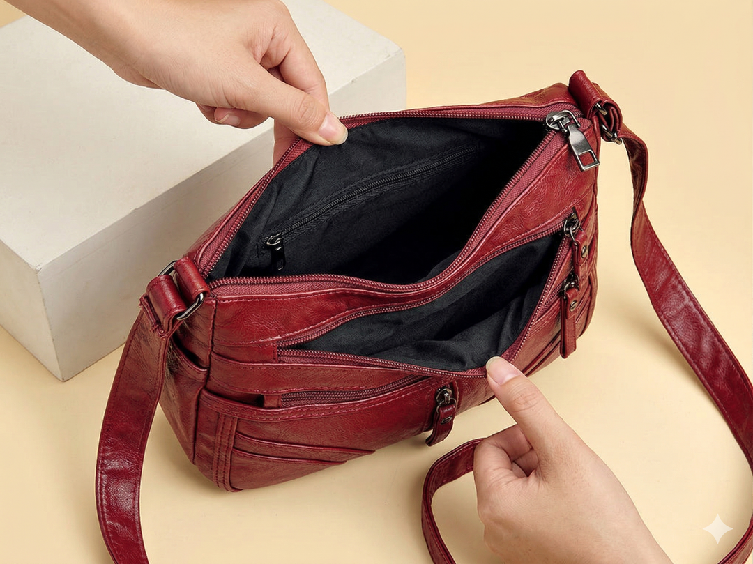 Stylish women's vintage crossbody bag in faux leather, spacious and casual.