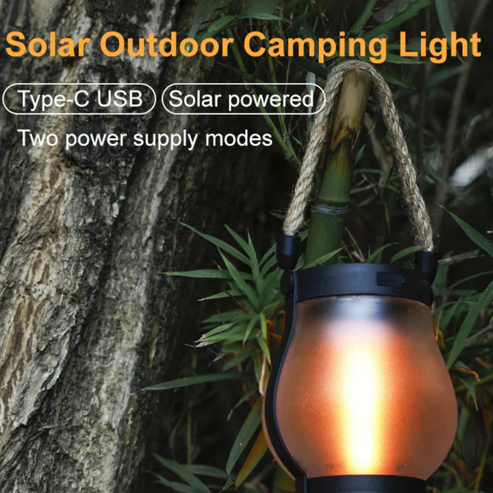 Decorative solar lamp with LED flame effect, ideal for garden and outdoor lighting. Weatherproof, energy-saving patio decor.