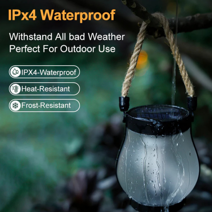 Unisex solar lantern providing a warm, realistic flame effect for patio decor. Automatic and ambient garden light.