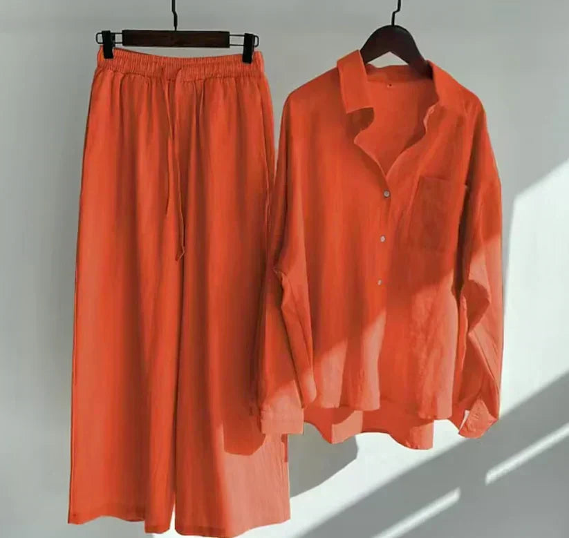 Women's effortless summer two-piece outfit set, perfect for vacation & resort wear, comfortable & stylish.
