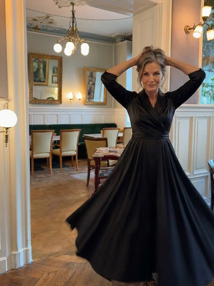 Women's wrap midi dress, three quarter sleeve design. Elegant, flattering, perfect for occasions & formal wear.