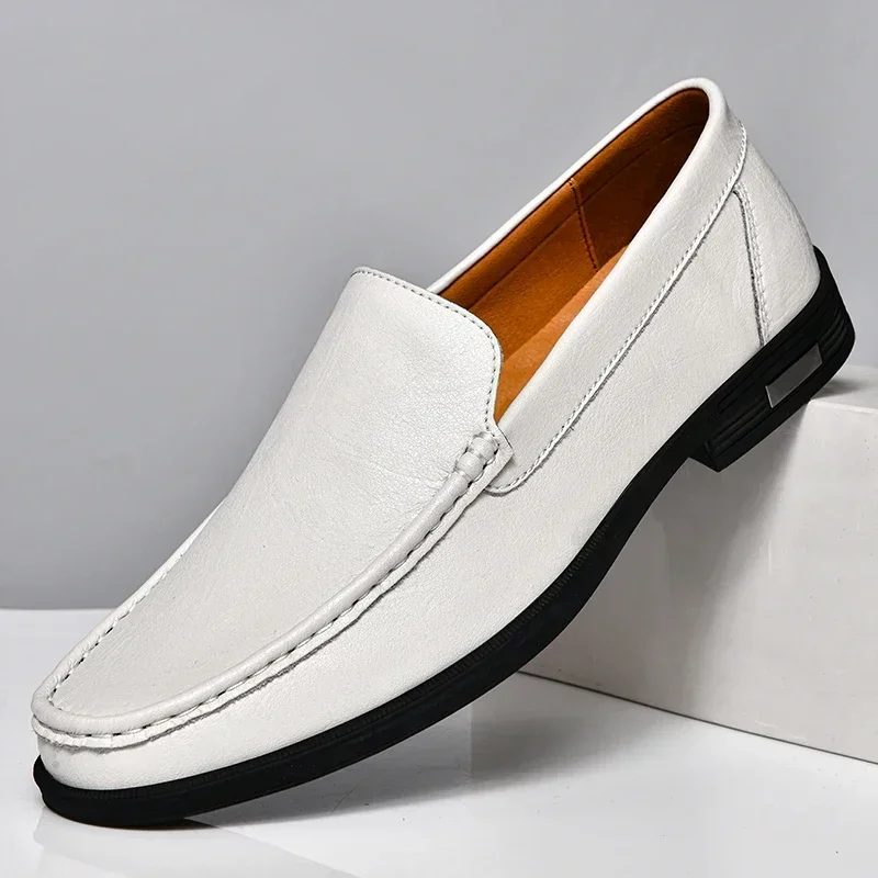 Classic black men's elegant slip-on loafers. Versatile dress shoes for comfortable, timeless men's fashion.