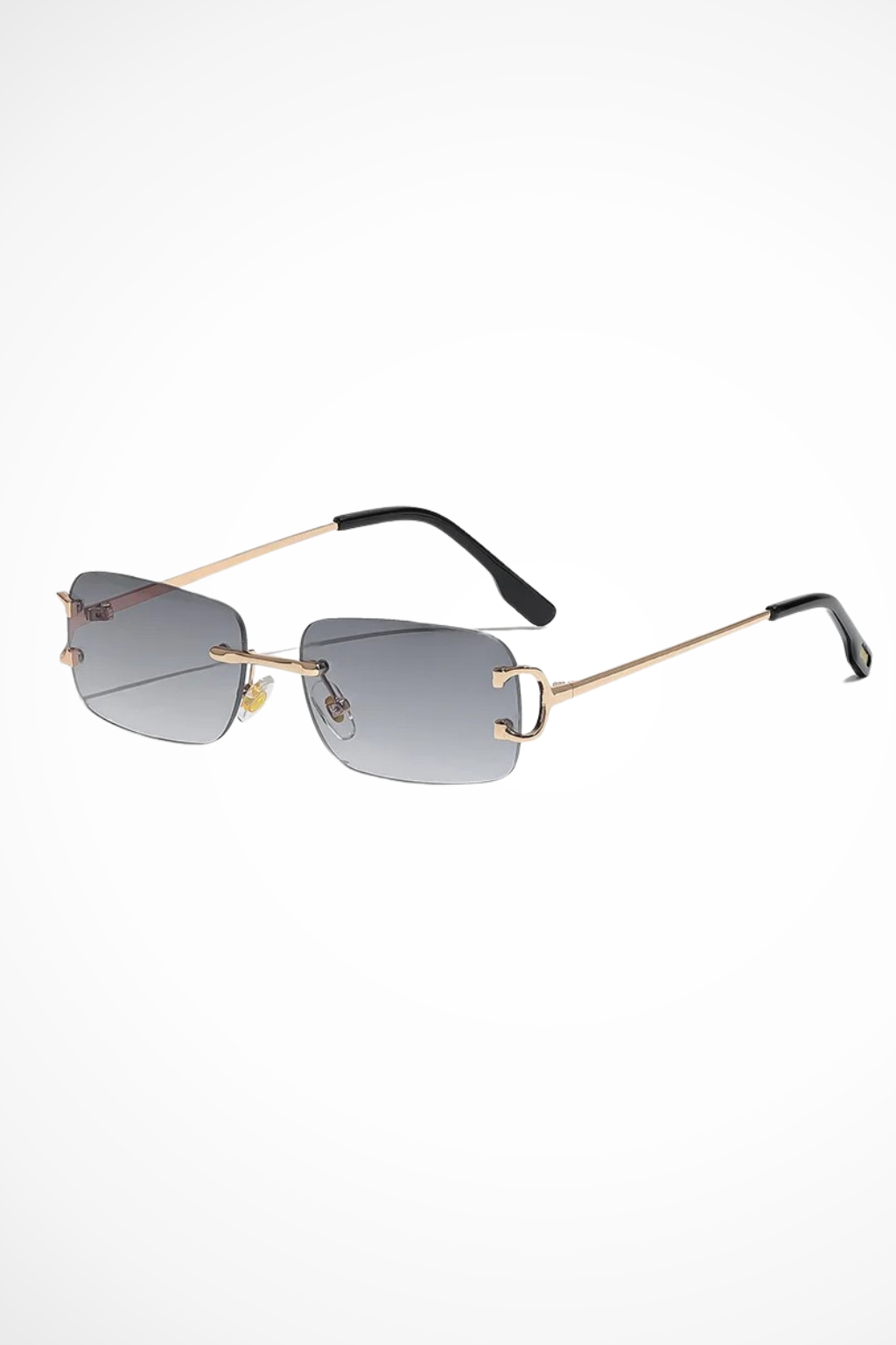 Stylish women's rimless rectangle tinted sunglasses with a sleek gold frame. Perfect modern eyewear.