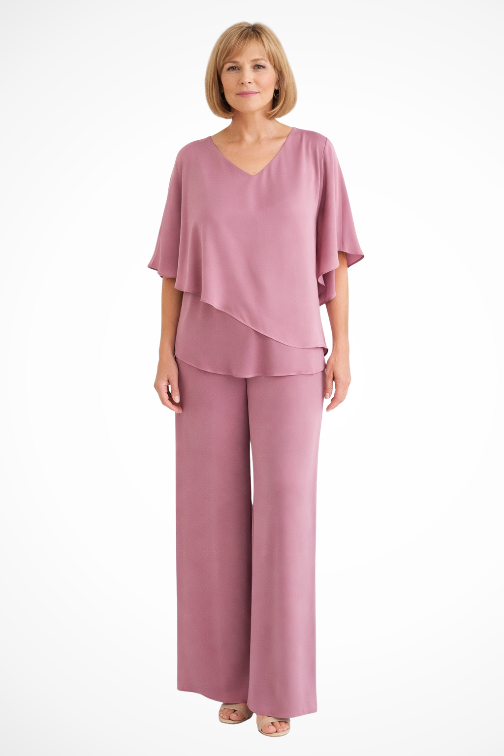 Women's Effortless Chic Two-Piece Top & Wide Leg Pants Set for casual spring fashion.