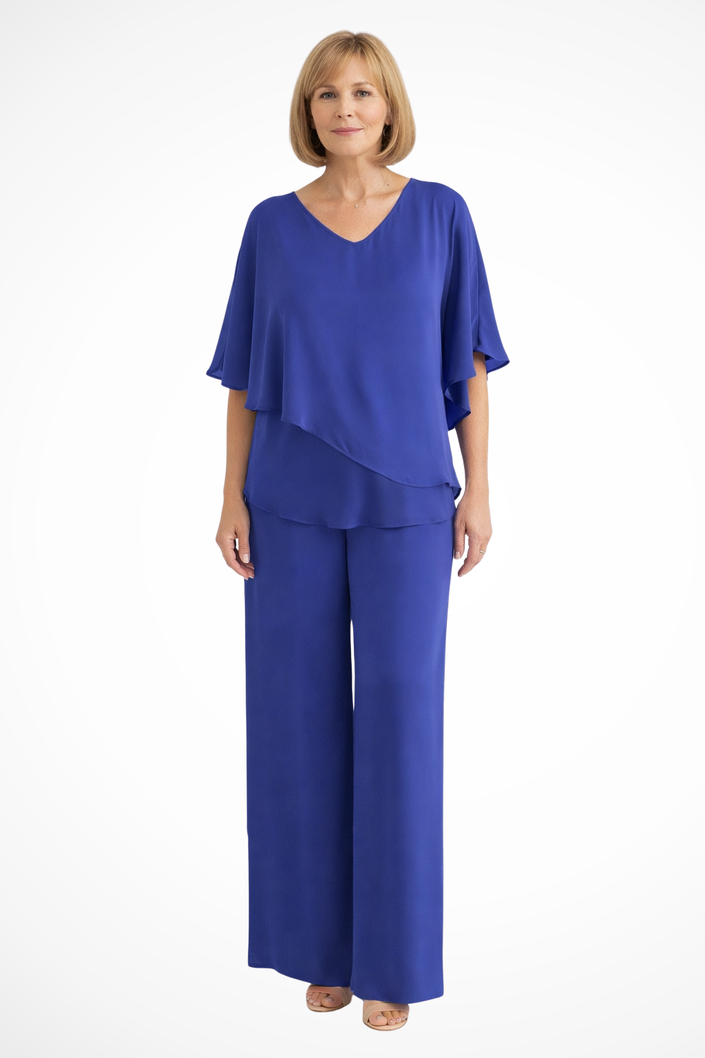 Versatile women's matching outfit: wide leg pants and top, ideal for spring casual wear.